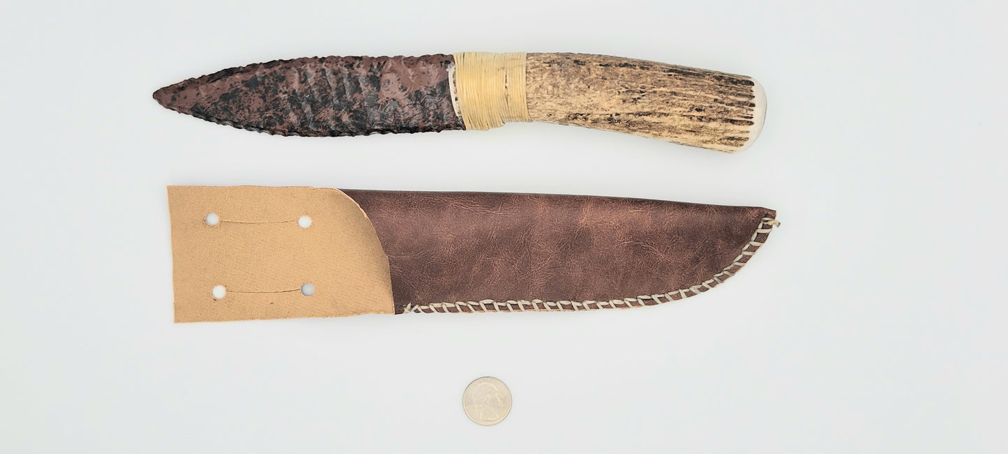 Large Knife Mahogany Obsidian Blade with Elk Horn Handle