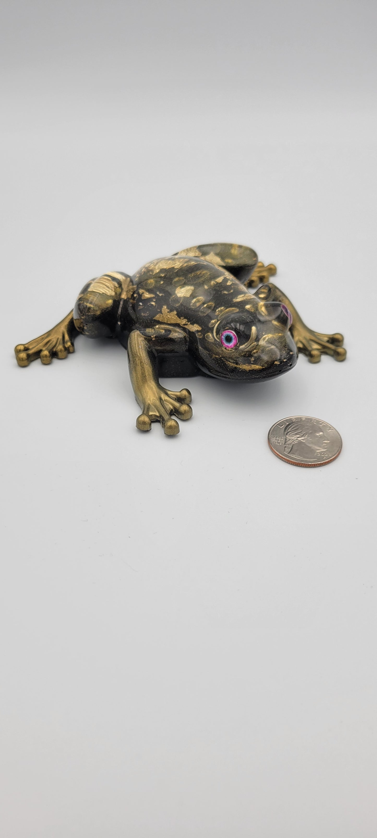 Gold and Black Epoxy Frog with Bubbles