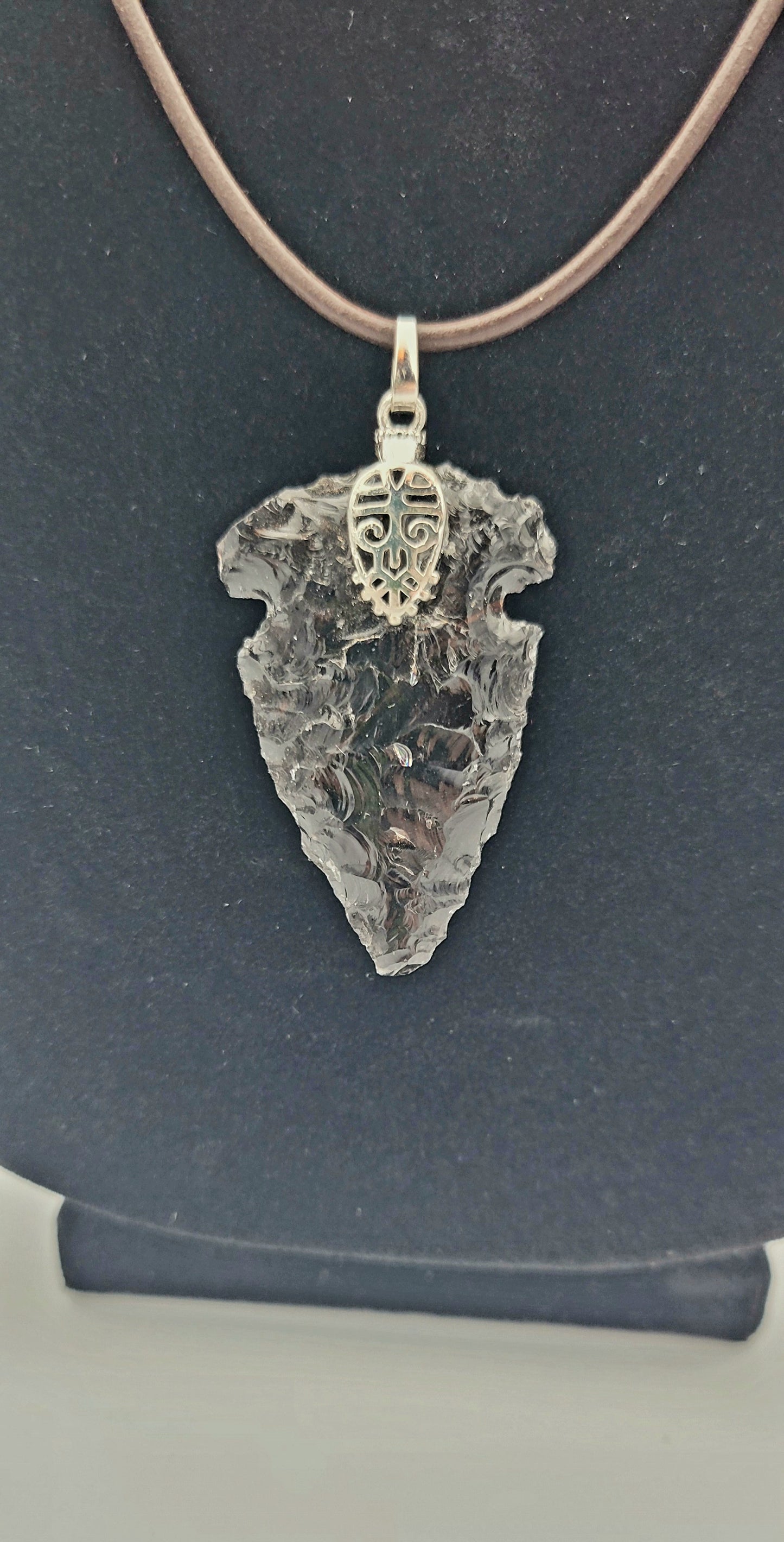 Black Obsidian Arrowhead Necklace with Titanium Veins