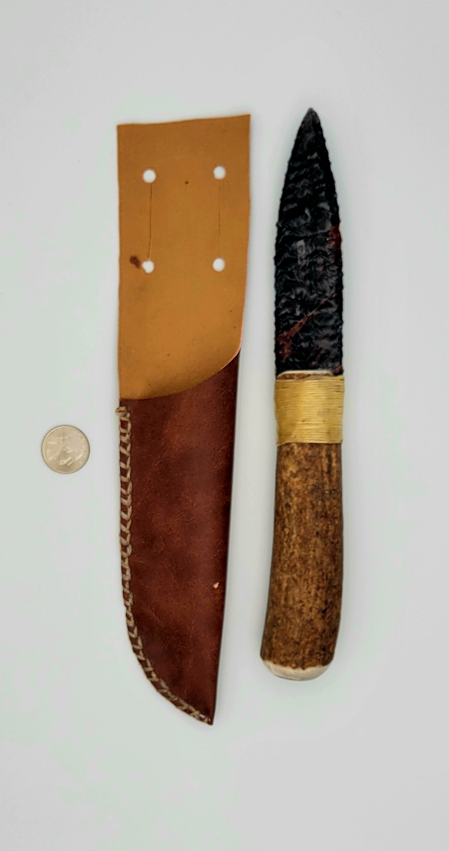 Large Obsidian Knife with Elk Horn Handle