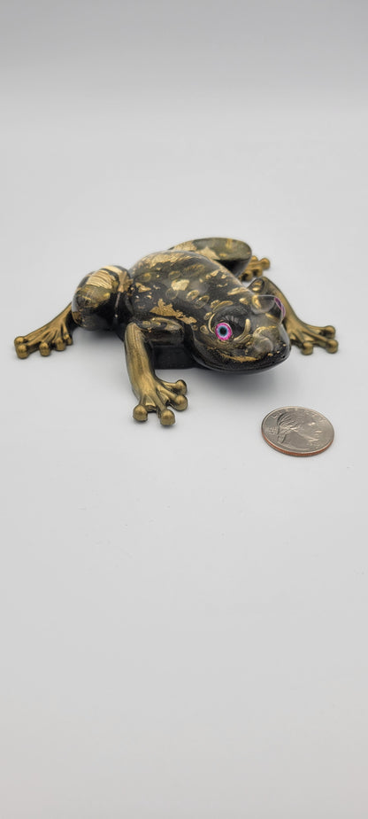 Gold and Black Epoxy Frog with Bubbles