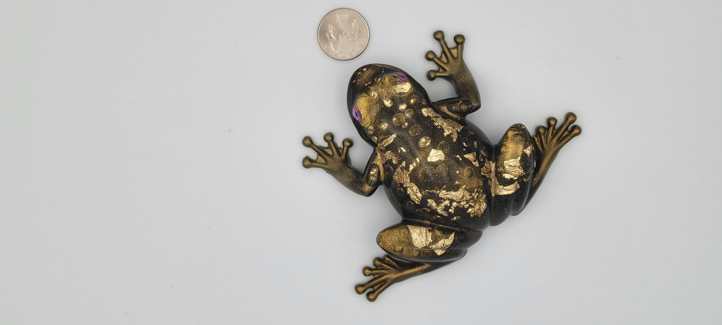 Gold and Black Epoxy Frog with Bubbles